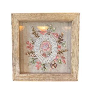 Handcrafted Wooden Jewelry Box With Beaded Floral Embroidery & Glass Top Display